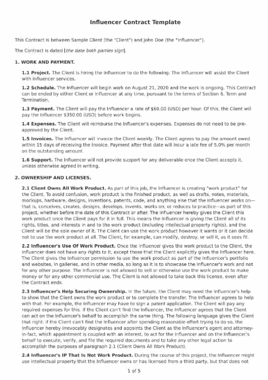 Influencer Contract & Agreement Template Bonsai Bonsai